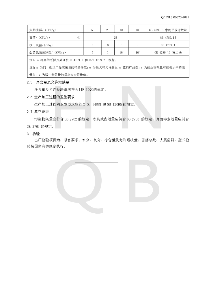 Q/HNLS 0002S-2021 标准预览