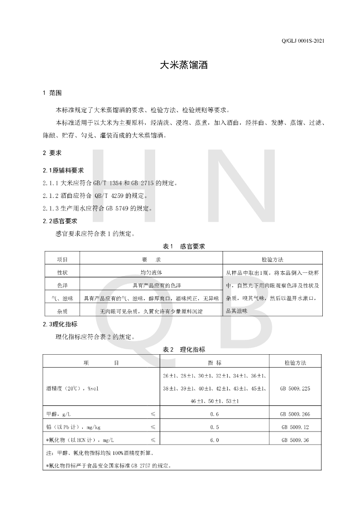 Q/GLJ 0001S-2021 标准预览