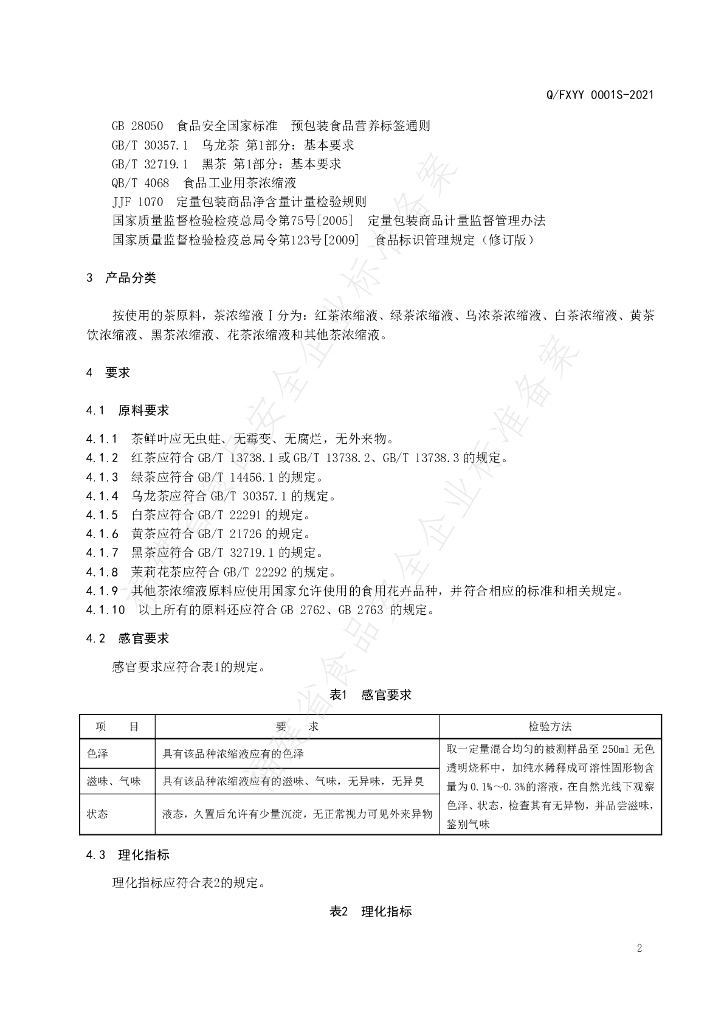 Q/FXYY 0001S-2021 标准预览