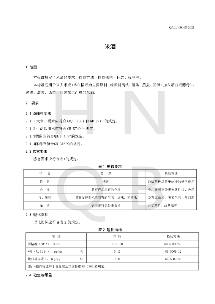Q/LLJ 0001S-2021 标准预览