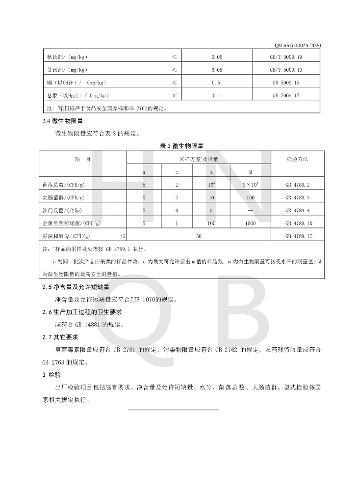 Q/LSSG 0002S-2020 标准预览