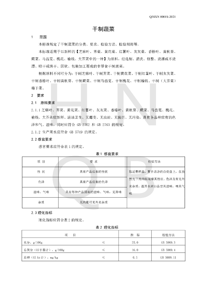 Q/HXN 0001S-2021 标准预览