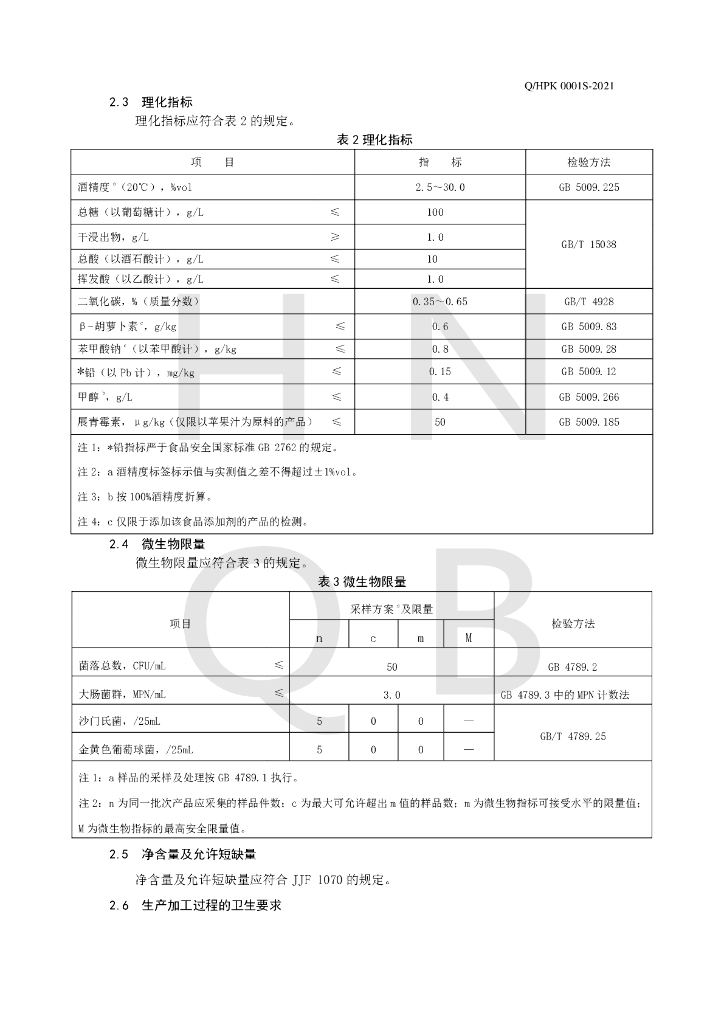 Q/HPK 0001S-2021 标准预览