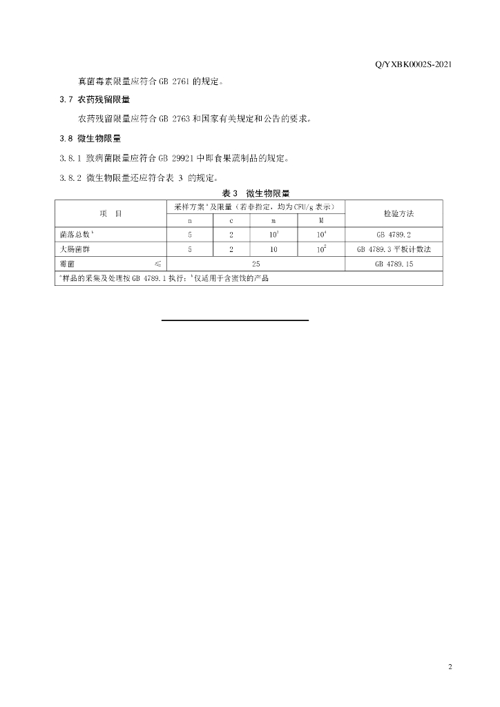Q/YXBK 0002S-2021 标准预览