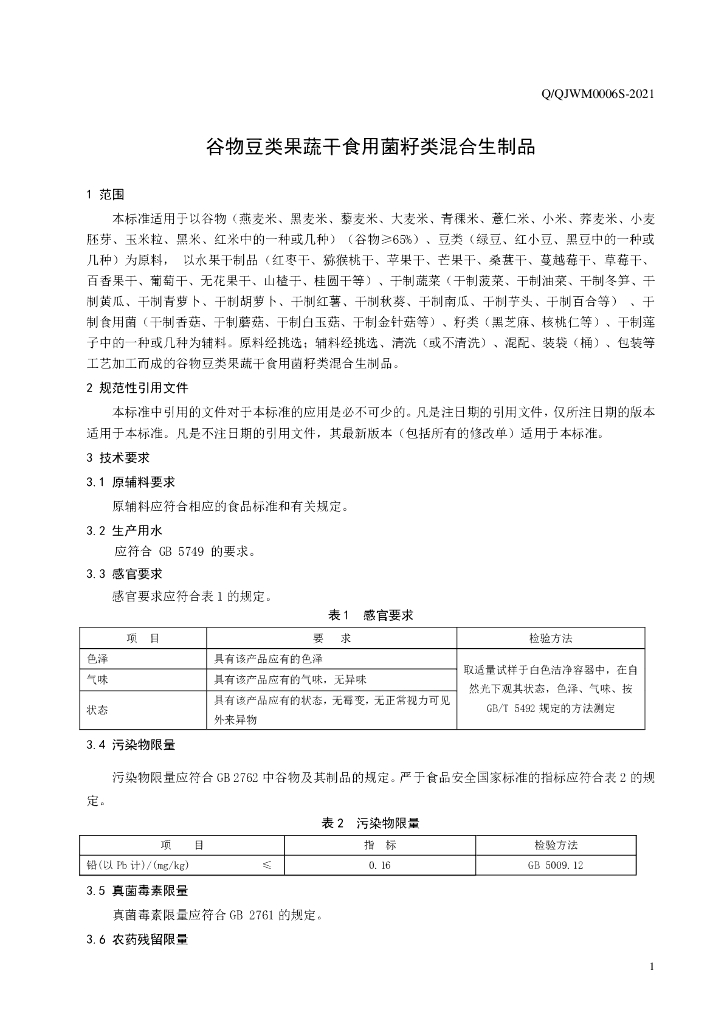 Q/QJWM 0006S-2021 标准预览