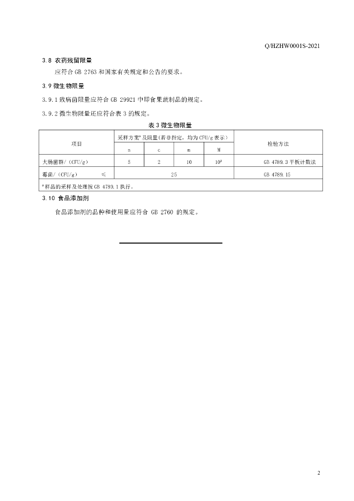 Q/HZHW 0001S-2021 标准预览