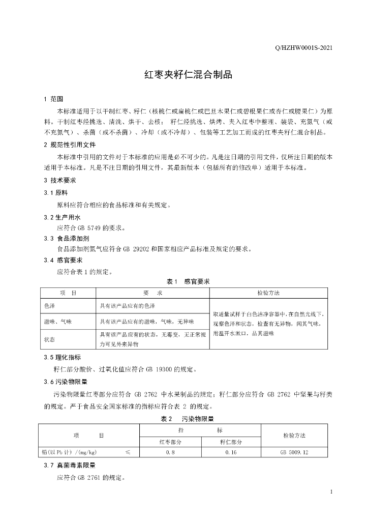 Q/HZHW 0001S-2021 标准预览