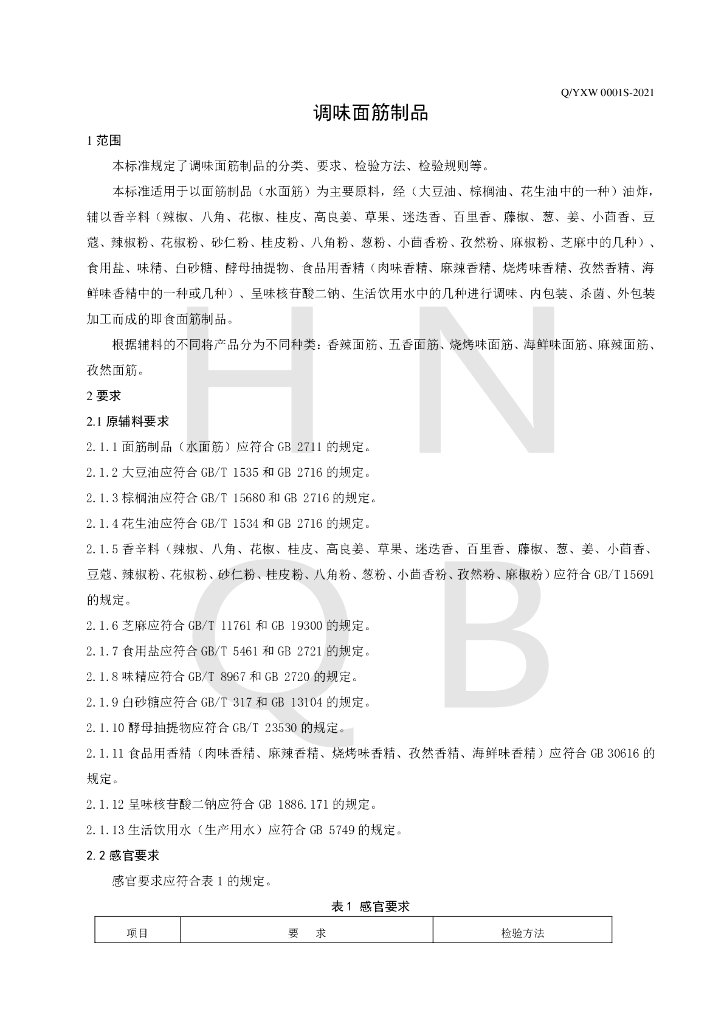 Q/YXW 0001S-2021 标准预览
