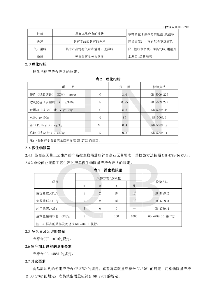 Q/YXW 0001S-2021 标准预览