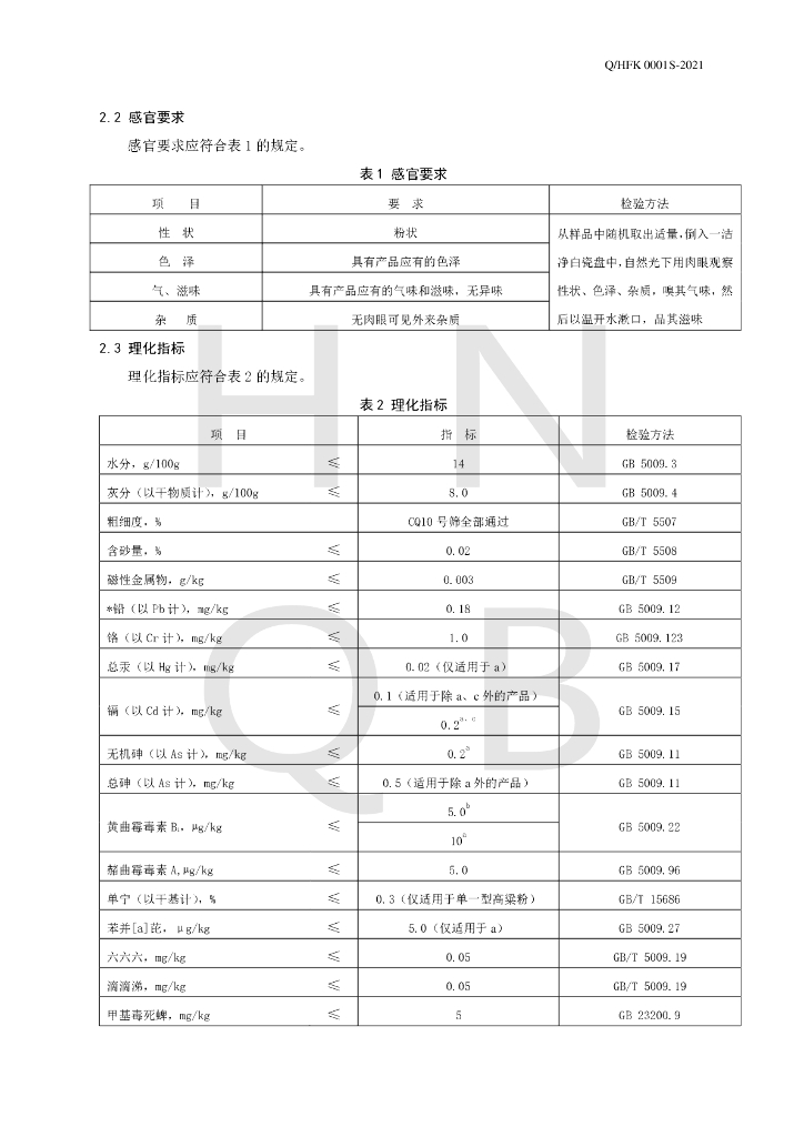 Q/HFK 0001S-2021 标准预览