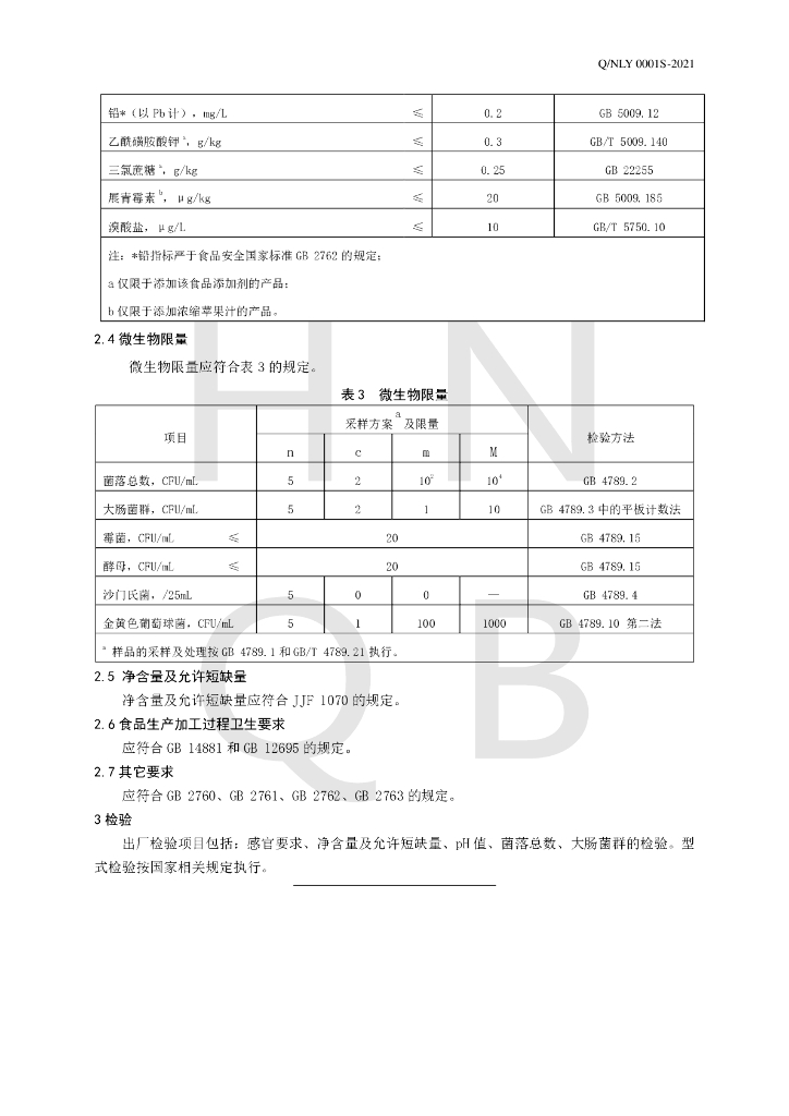 Q/NLY 0001S-2021 标准预览