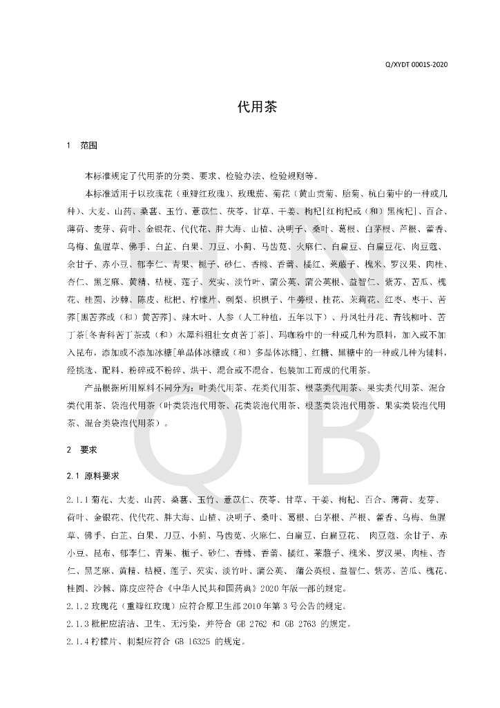 Q/XYDT 0001S-2020 标准预览