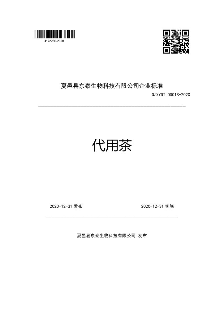 Q/XYDT 0001S-2020 标准预览