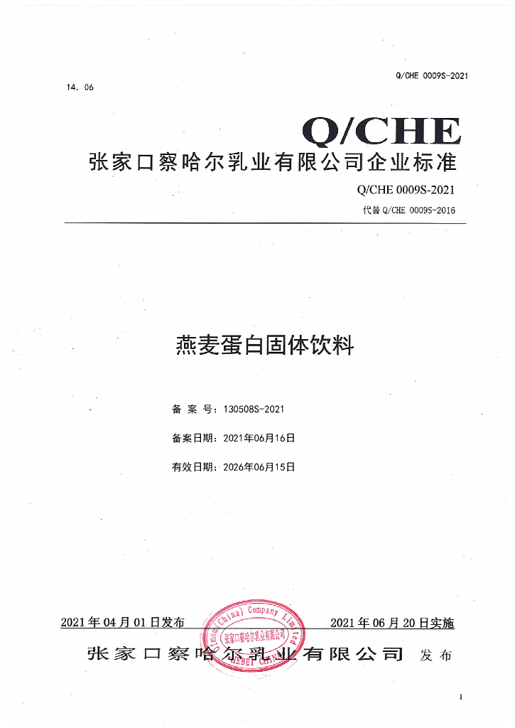 Q/CHE 0009S-2021 标准预览