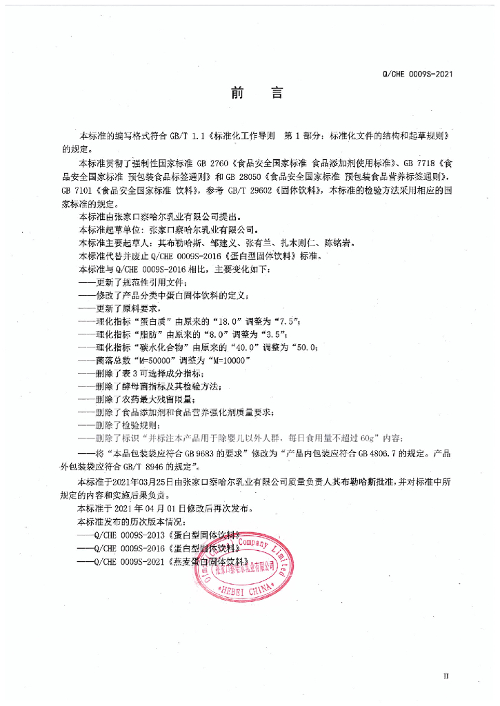 Q/CHE 0009S-2021 标准预览