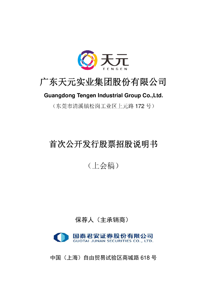广东天元实业集团股份有限公司深交所主板IPO上市招股说明书
