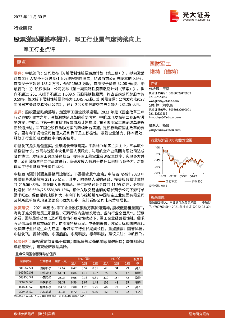 光大证券：<em>军工</em>行业点评：股票激励覆盖率提升，<em>军工</em>行业景气度持续向上 海报