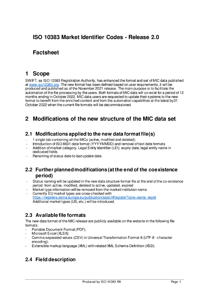 ISO 10383 国际标准化组织：市场识别码标准2.0版本
