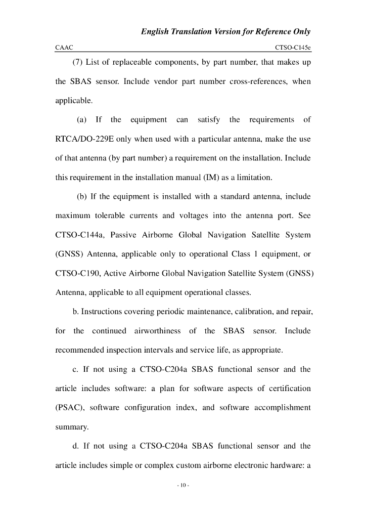 CTSO-C145e 《使用星基增强系统（SBAS）增强全球定位系统的机载导航传感器》英文翻译版_第10页