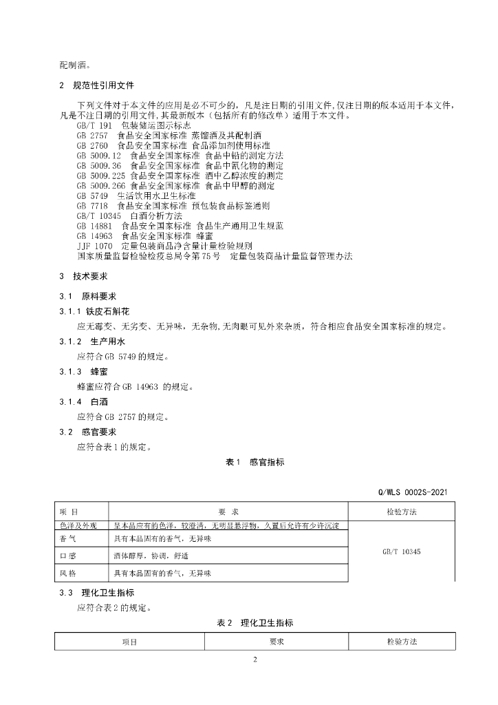 Q/WLS 0002S-2021 标准预览