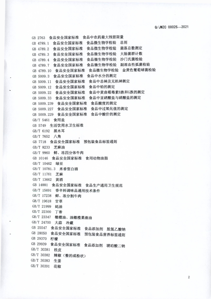 Q/JWZC 0002S-2021 标准预览