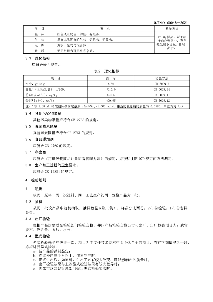 Q/ZXNY 0004S-2021 标准预览
