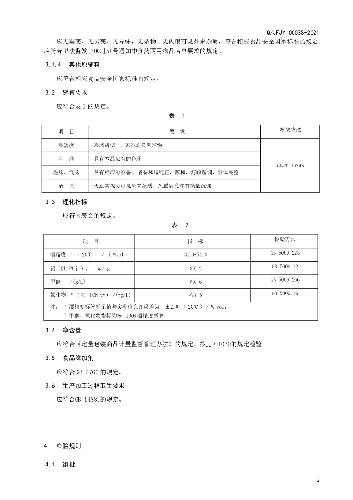 Q/JFJY 0003S-2021 标准预览