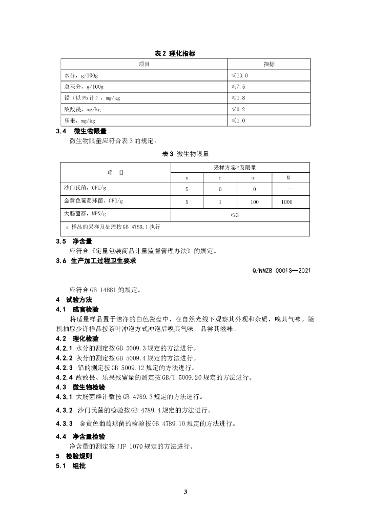 Q/NMZB 0001S-2021 标准预览