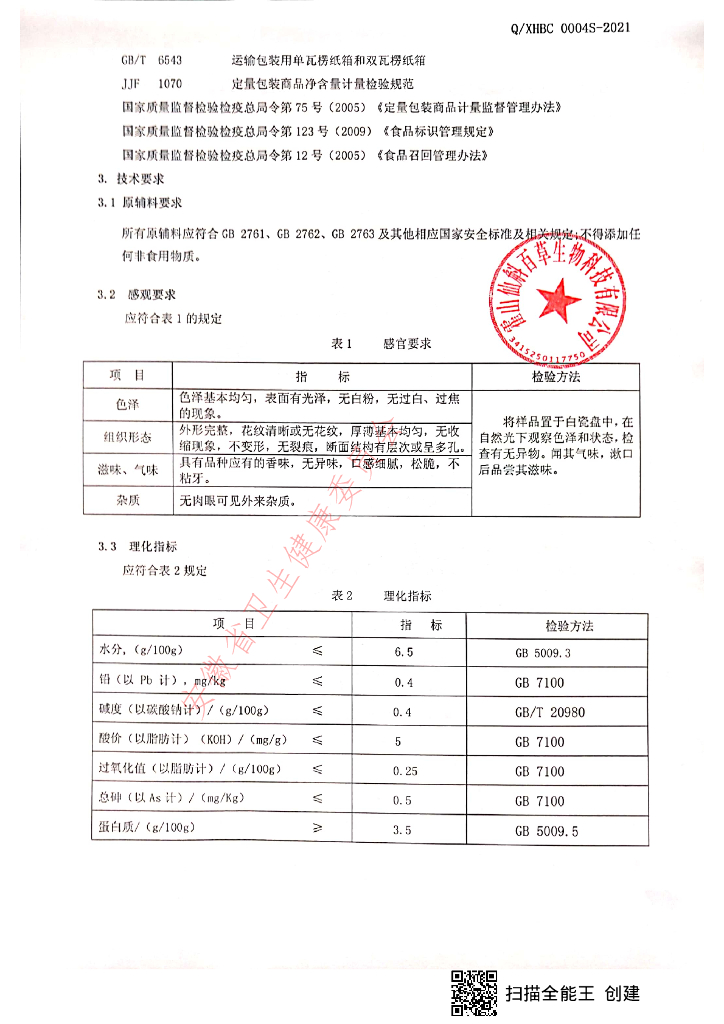 Q/XHBC 0004S-2021 标准预览