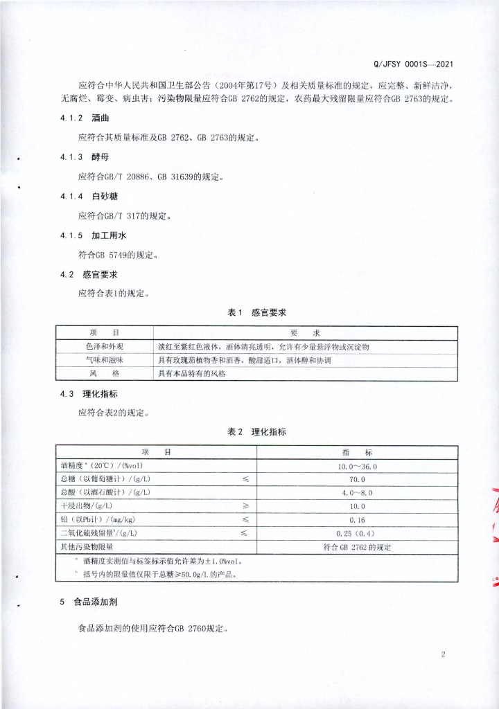 Q/JFSY 0001S-2021 标准预览