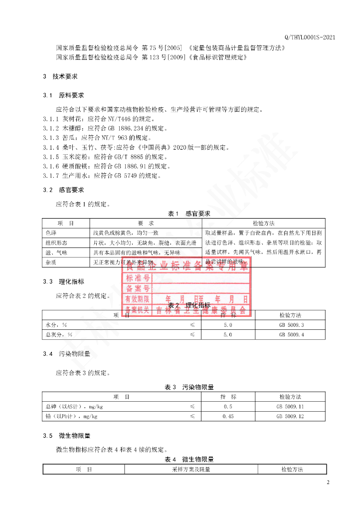 Q/THYL 0001S-2021 标准预览