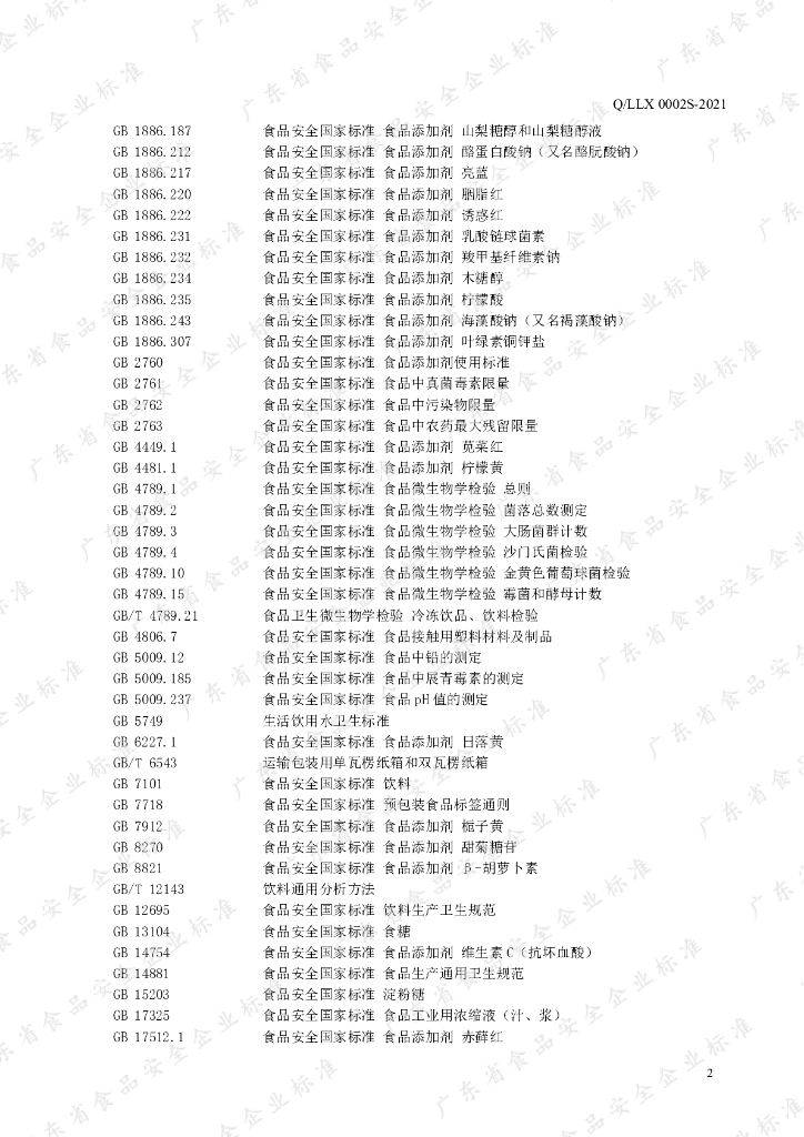 Q/LLX 0002S-2021 标准预览
