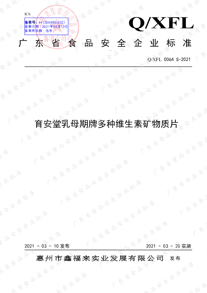 Q/XFL 0064S-2021 标准预览