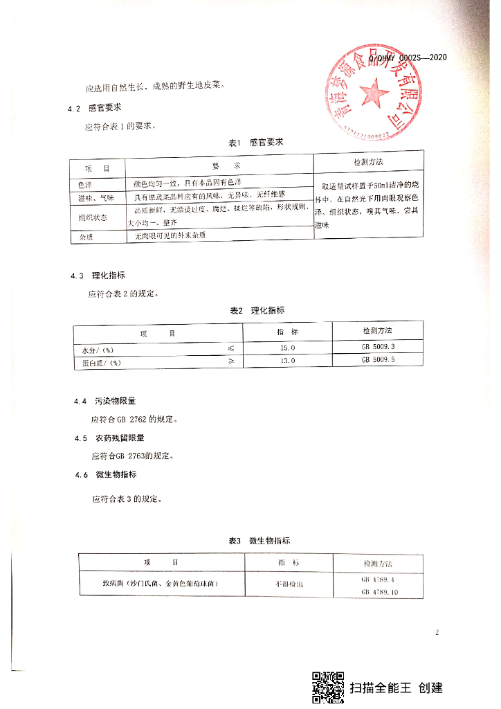 Q/QHMY 0002S-2020 标准预览