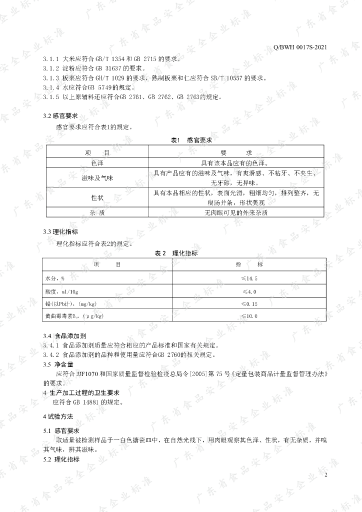 Q/BWH 0017S-2021 标准预览