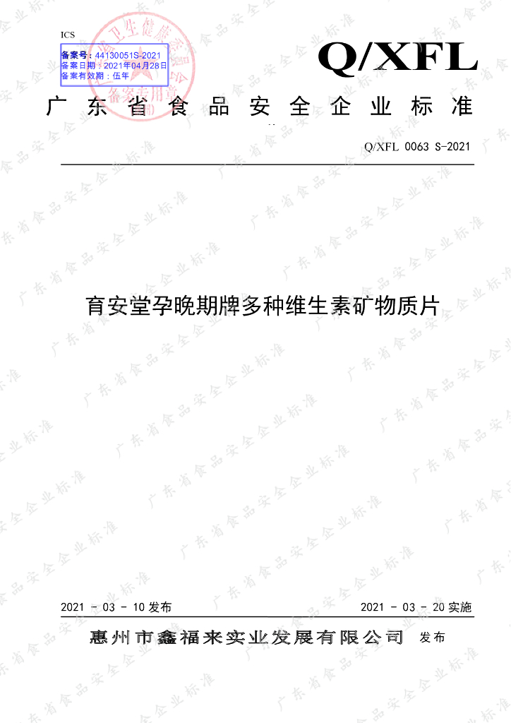 Q/XFL 0063S-2021 标准预览