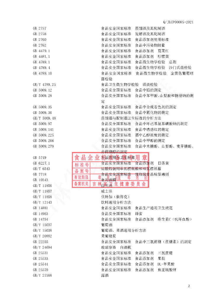 Q/JLCP 0008S-2021 标准预览