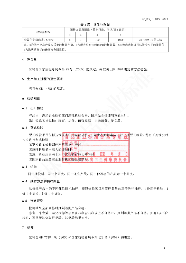 Q/JXYJ 0004S-2021 标准预览