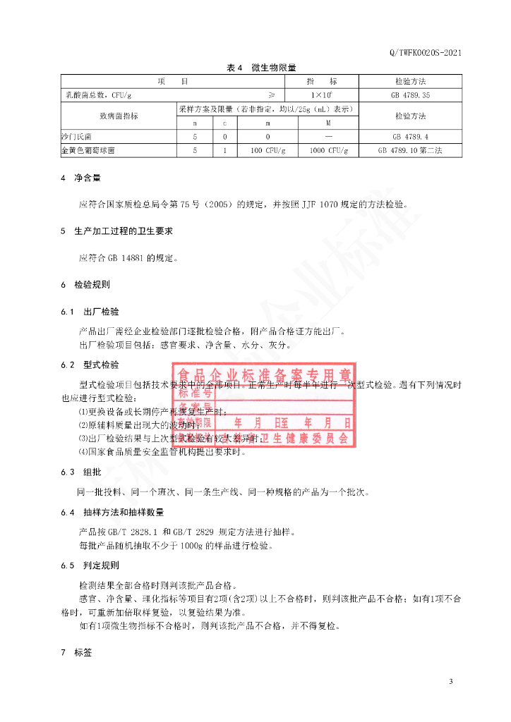 Q/TWFK 0020S-2021 标准预览