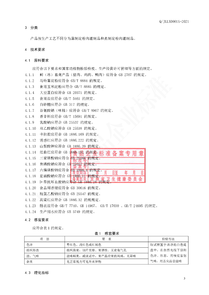 Q/JLLX 0001S-2021 标准预览