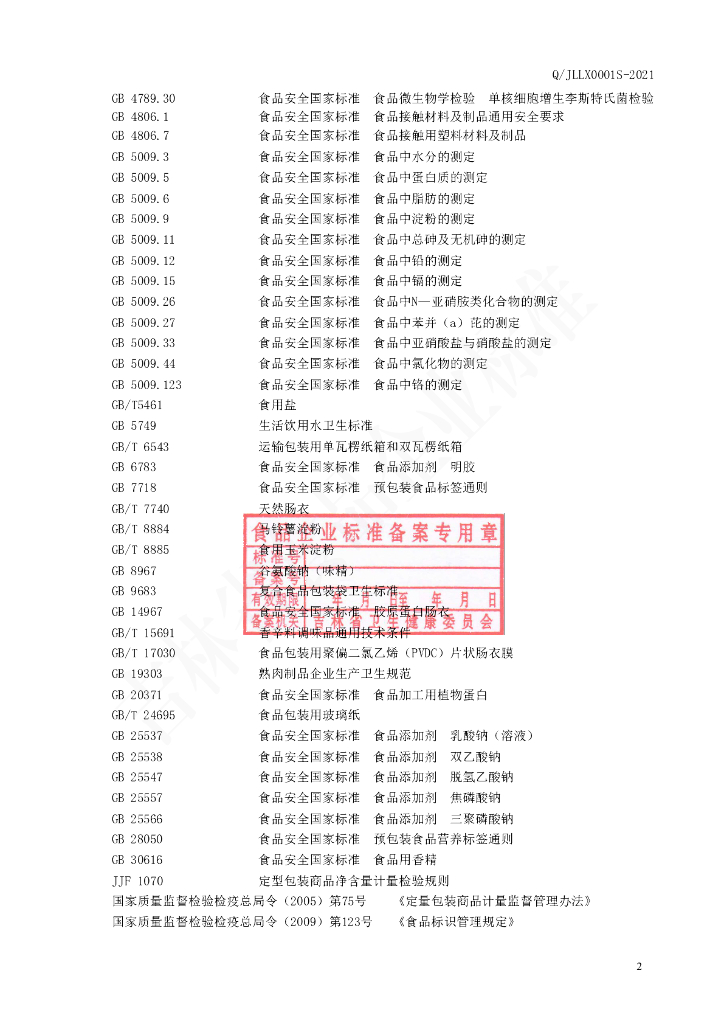 Q/JLLX 0001S-2021 标准预览
