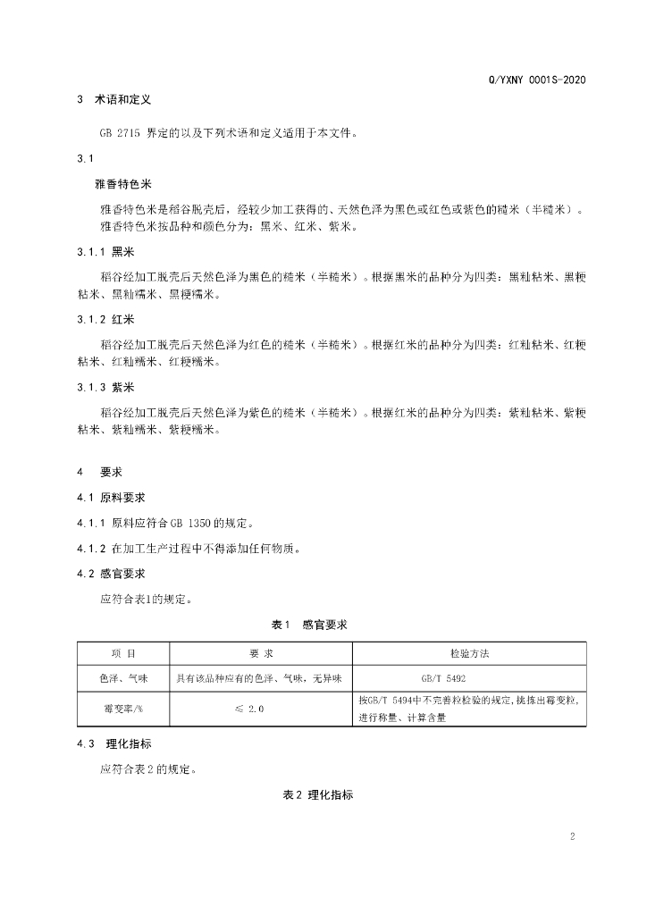 Q/YXNY 0001S-2020 标准预览