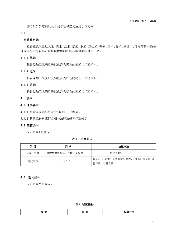 Q/YXNY 0002S-2020 标准预览