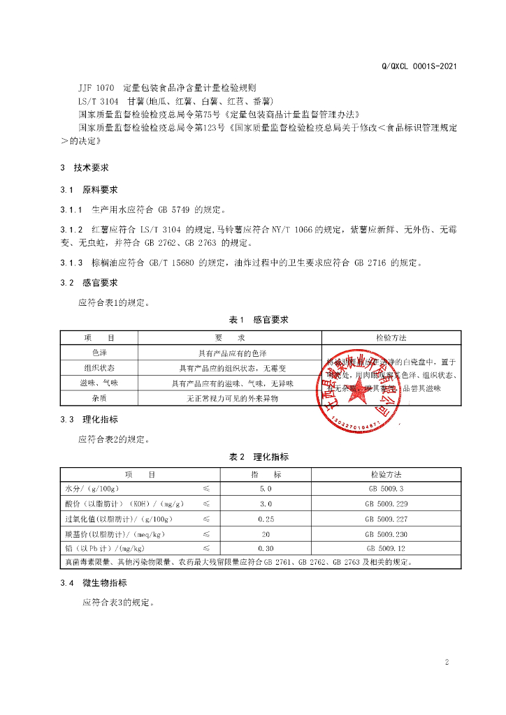 Q/QXCL 0001S-2021 标准预览
