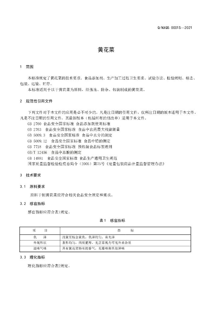 Q/NXQS 0001S-2021 标准预览