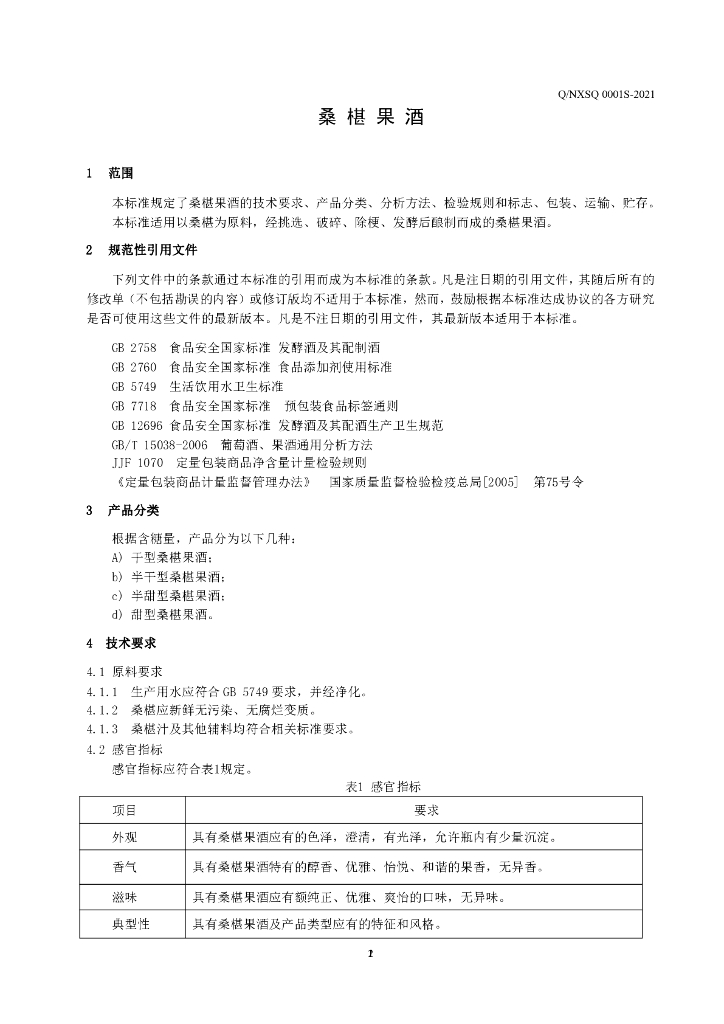 Q/NXSQ 0001S-2021 标准预览