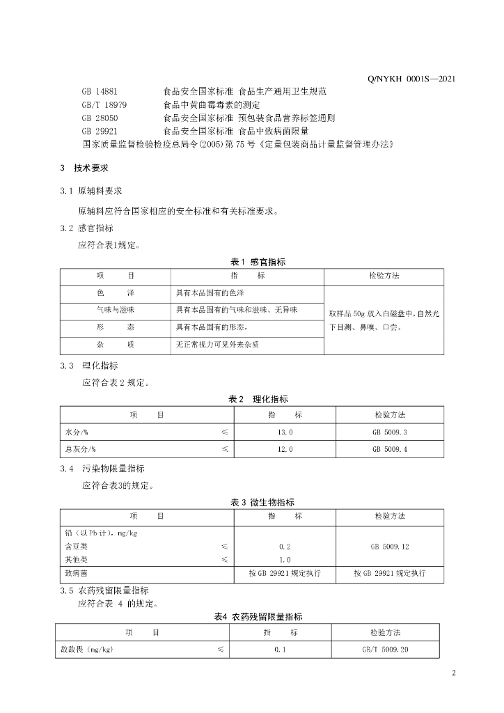 Q/NYKH 0001S-2021 标准预览