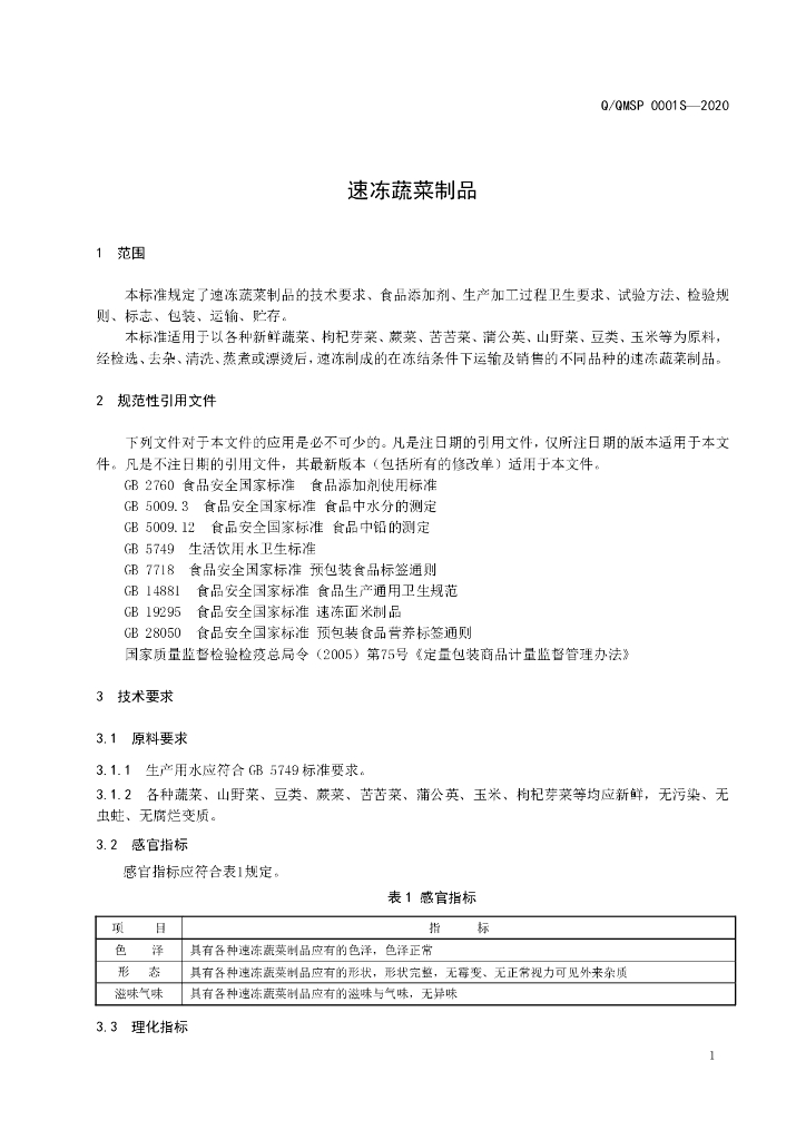Q/QMSP 0001S-2020 标准预览
