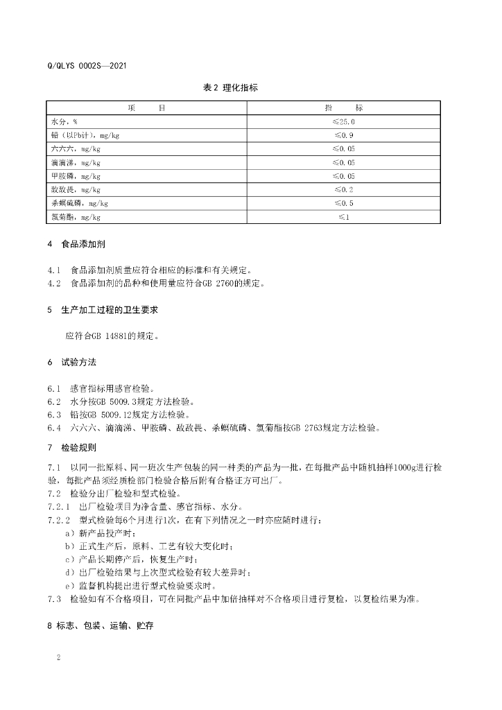 Q/QLYS 0002S-2021 标准预览