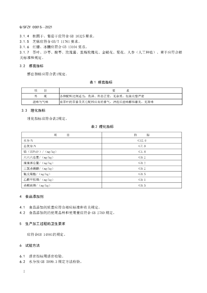 Q/SFZY 0001S-2021 标准预览